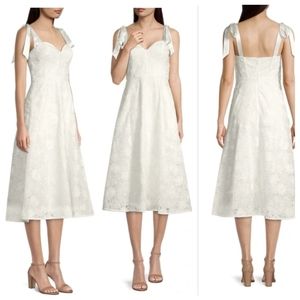 NEW AIDAN MATTOX  White Embroidered Corset Tie Shoulder Cocktail and Party Dress